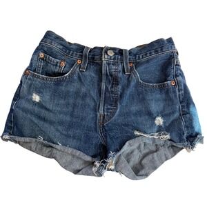 Levis 501 Original High Rise Distressed Denim Shorts Medium Wash Blue W25 56327